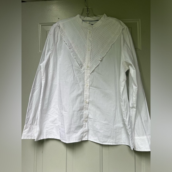 JCrew Ruffle-trim cotton poplin button-up shirt size 18 White - Picture 2 of 14